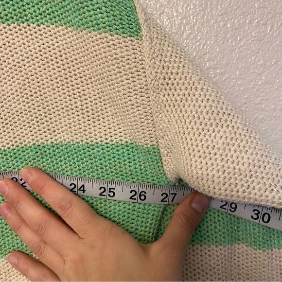 Free People Cassidy Off Shoulder open Knit Sweater kelle green Stripe linen S - Picture 8 of 9